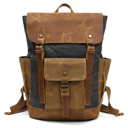 Side view of vintage backpack highlighting profile and adjustable shoulder straps