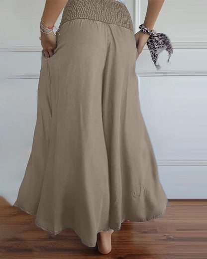 Weite Hosen Damen | High Waist Smocked-Bund im Denim-Look