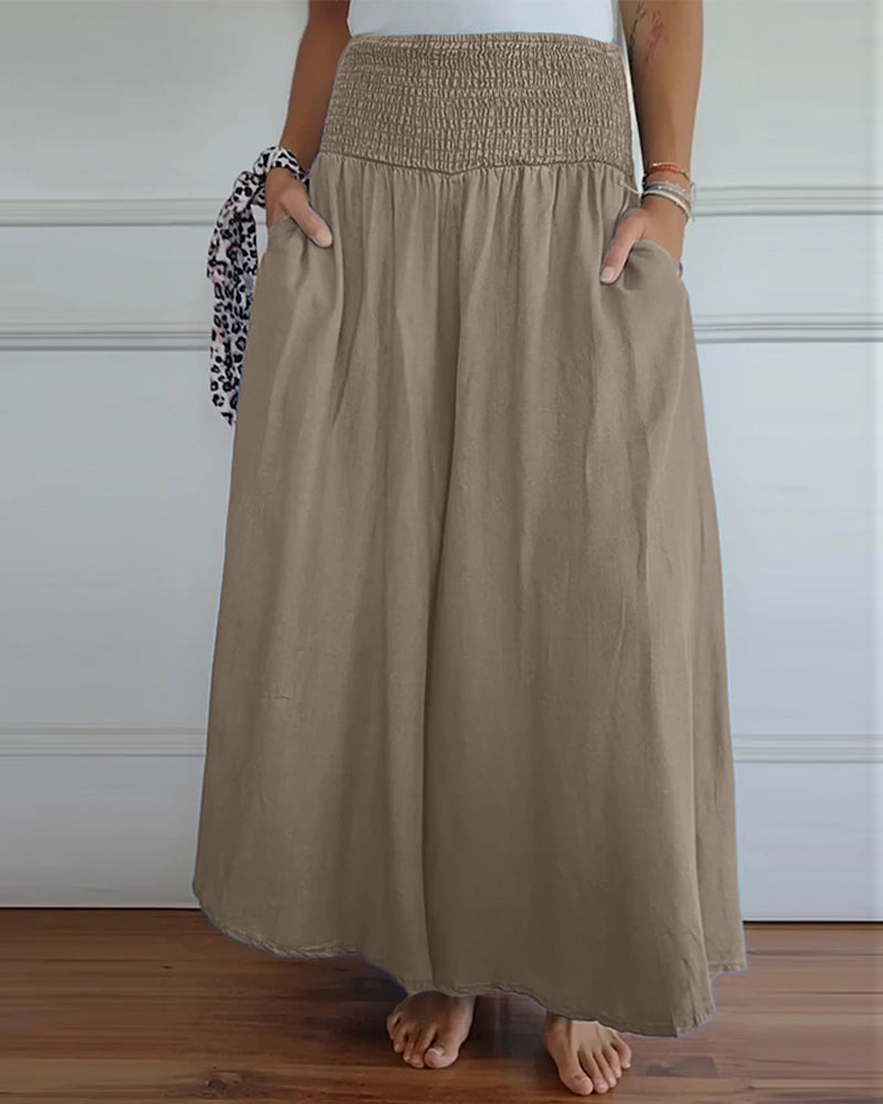 Weite Hosen Damen | High Waist Smocked-Bund im Denim-Look
