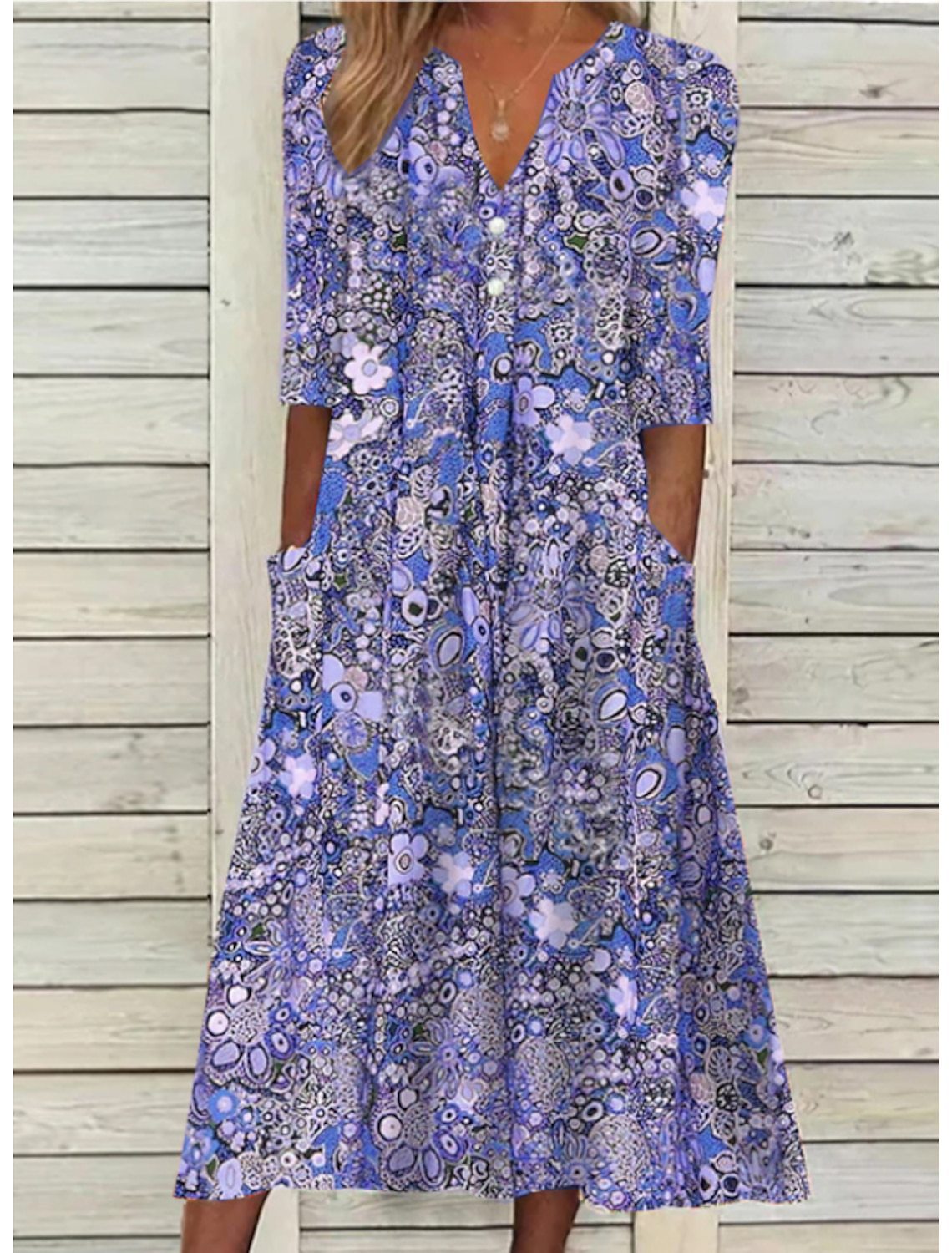 Sommer Midi Kleid Damen | Floraler Print & Knopfleiste