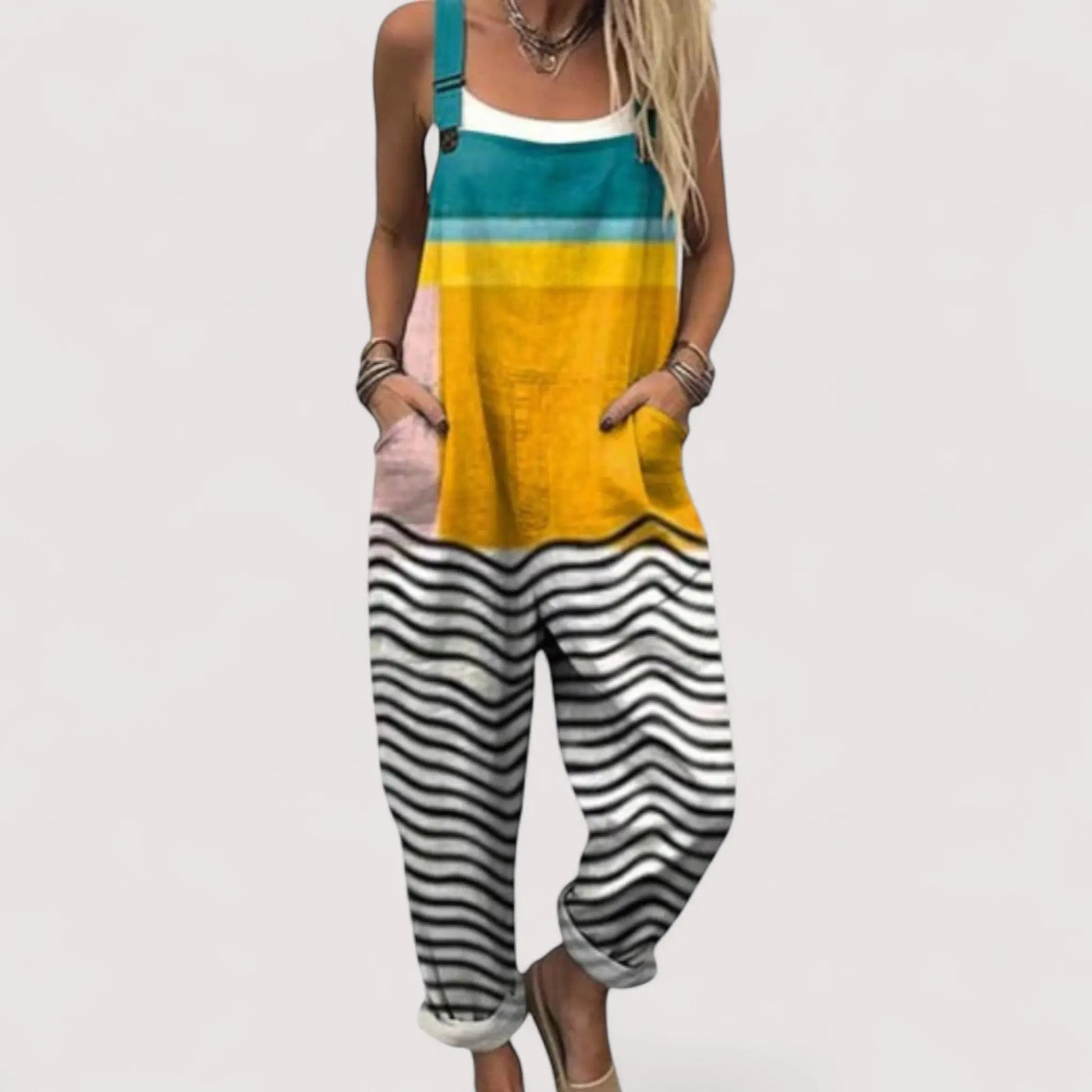 Overall Jumpsuit Damen | Colorblock & Wellenstreifenmuster