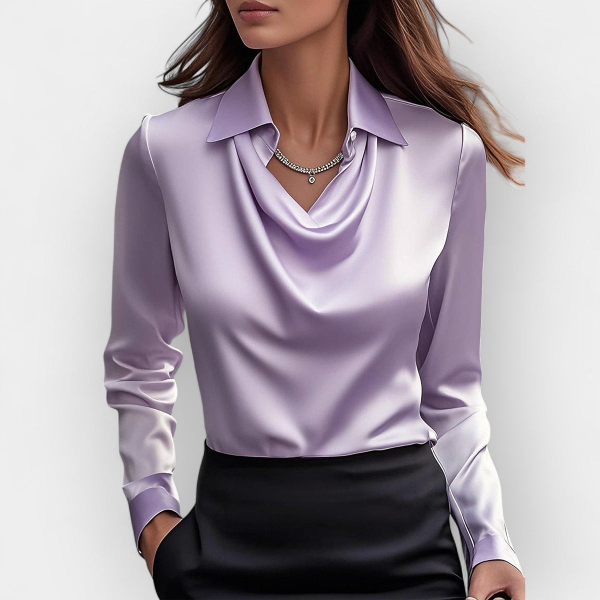 Bluse Damen | Wasserfallkragen & Edler Glanz 9