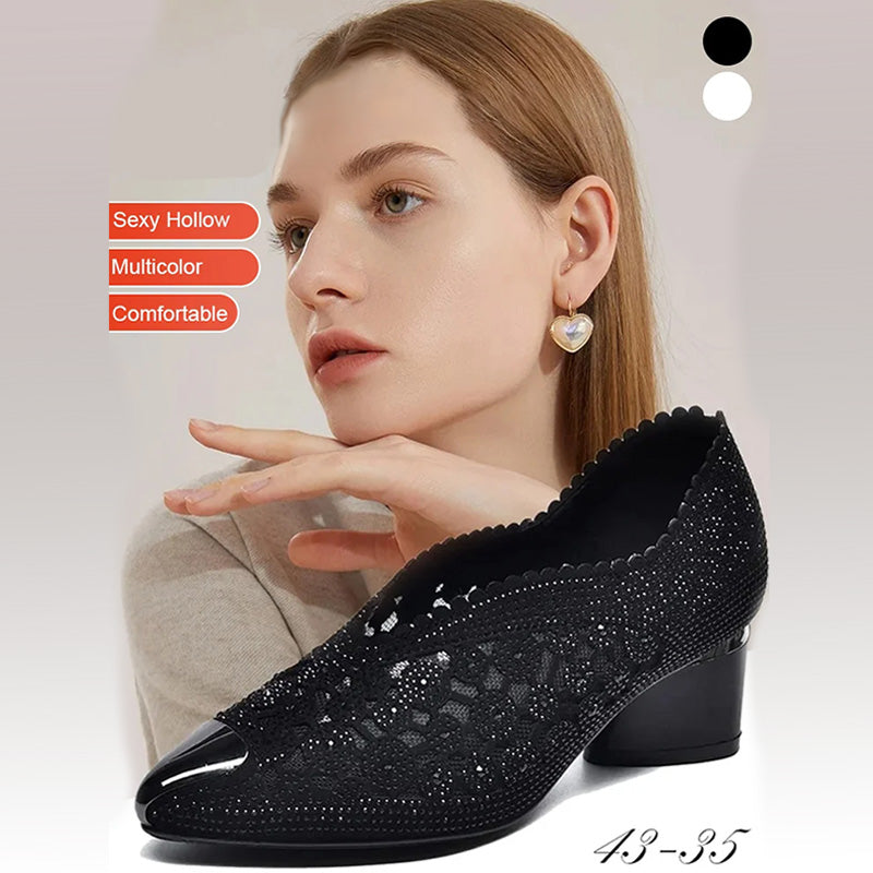 Sommerschuhe Damen | Elegante Spitzen-Pumps mit Blockabsatz