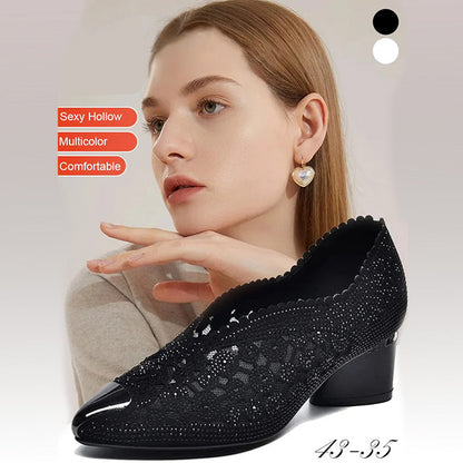 Sommerschuhe Damen | Elegante Spitzen-Pumps mit Blockabsatz