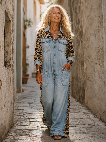 Jeans Jumpsuit Damen | Weites Bein & Animal Print