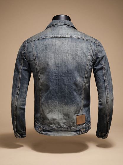 Back view of the vintage-washed denim trucker jacket