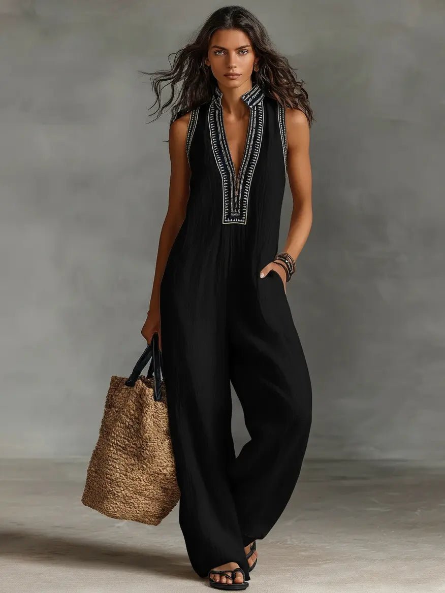 Jumpsuit Damen | Boho Stickerei & Ärmellos