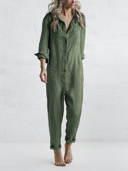 Jumpsuit Damen Langarm mit Knopfleiste | Bequem & Luftig