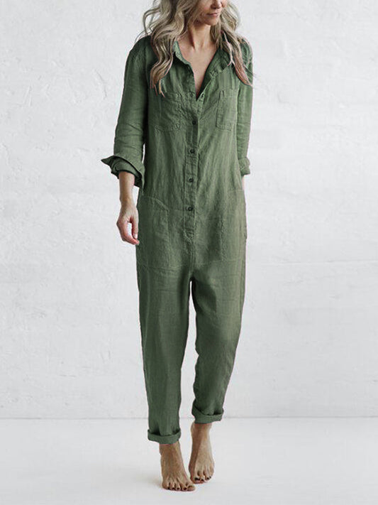 Jumpsuit Damen Langarm mit Knopfleiste | Bequem & Luftig