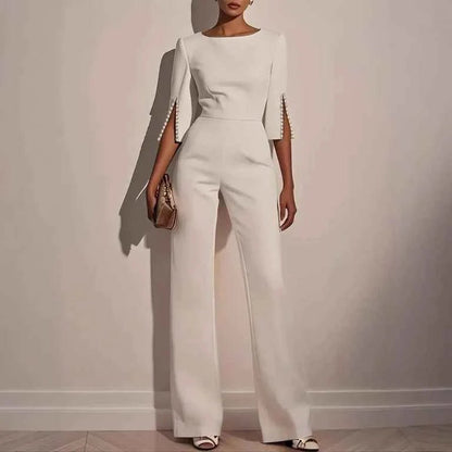 Jumpsuit Damen | Eleganter Hosenanzug mit Perlenbesatz & Cape-Ärmeln
