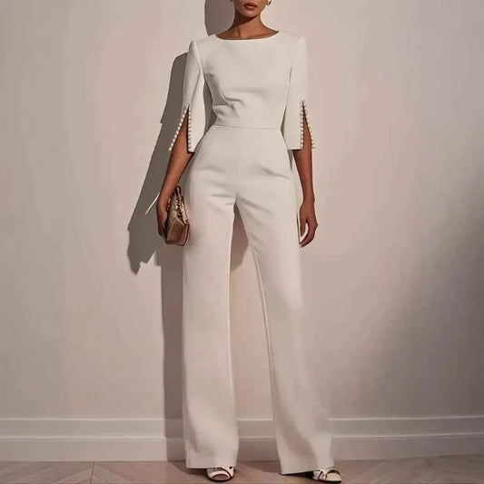 Jumpsuit Damen | Eleganter Hosenanzug mit Perlenbesatz & Cape-Ärmeln