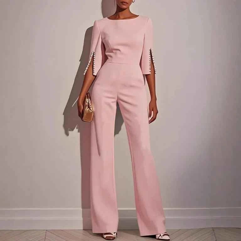Jumpsuit Damen | Eleganter Hosenanzug mit Perlenbesatz & Cape-Ärmeln