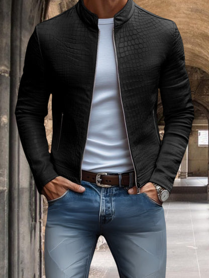 Kairos | Herren Lederjacke aus Premium-Leder mit Steinmuster und Stehkragen, Slim Fit, Reißverschluss