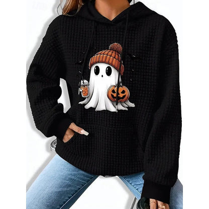 Brimdula | Damen Halloween Sweatshirt mit Kapuze - Light Grey - Image 2