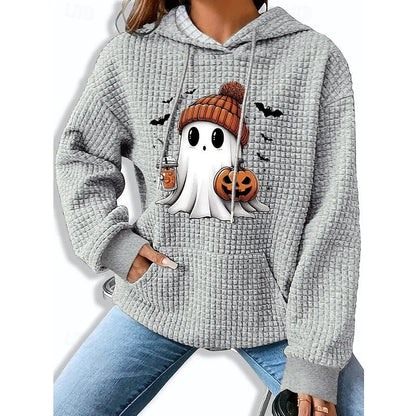 Brimdula | Damen Halloween Sweatshirt mit Kapuze - Light Grey - Image 1