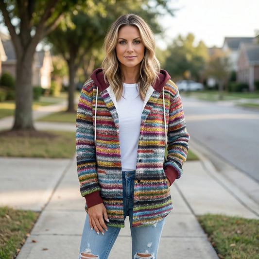 Kapuzenpullover Damen | Kapuze & Bunter Streifen-Look