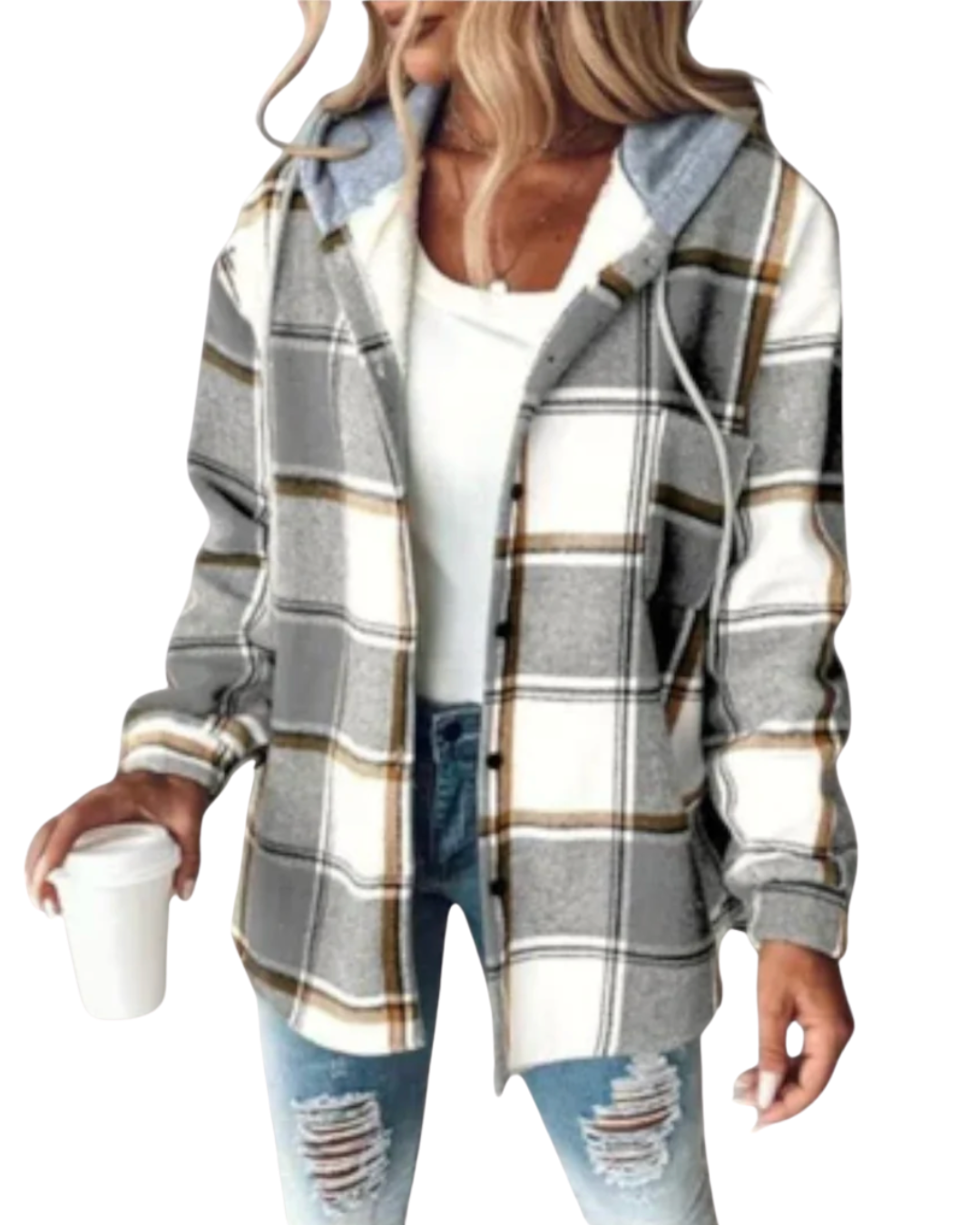 Kapuzenpullover Damen | Karierte Hemdjacke mit Kapuze