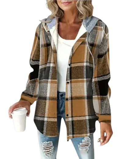 Kapuzenpullover Damen | Karierte Hemdjacke mit Kapuze