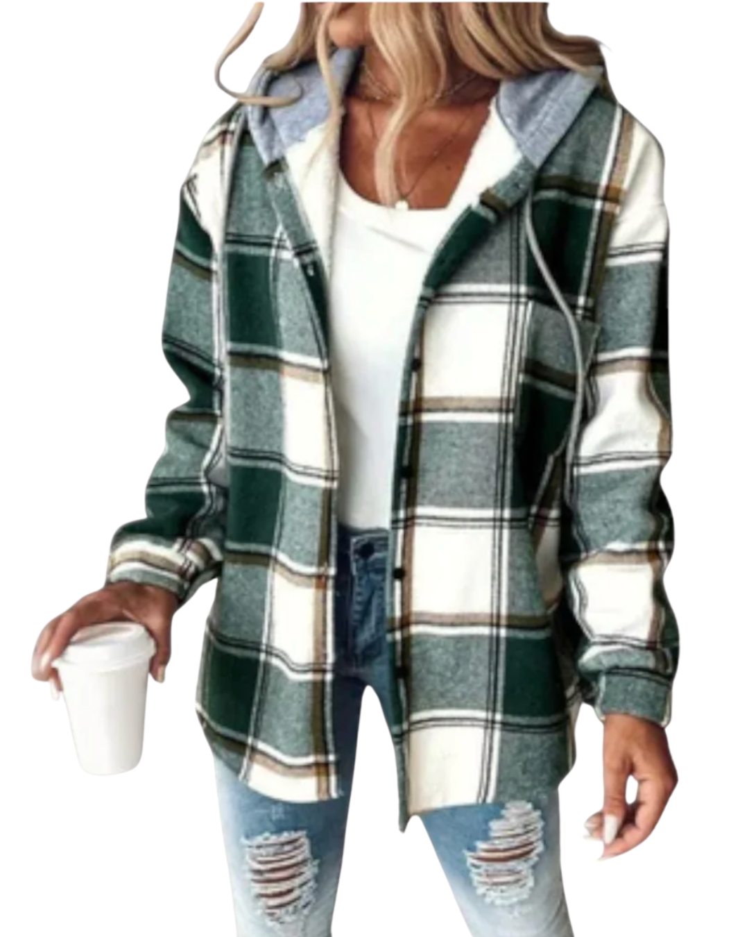 Kapuzenpullover Damen | Karierte Hemdjacke mit Kapuze