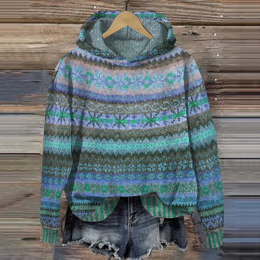 Kapuzenpullover Damen | Norweger-Muster & Strick-Kapuze