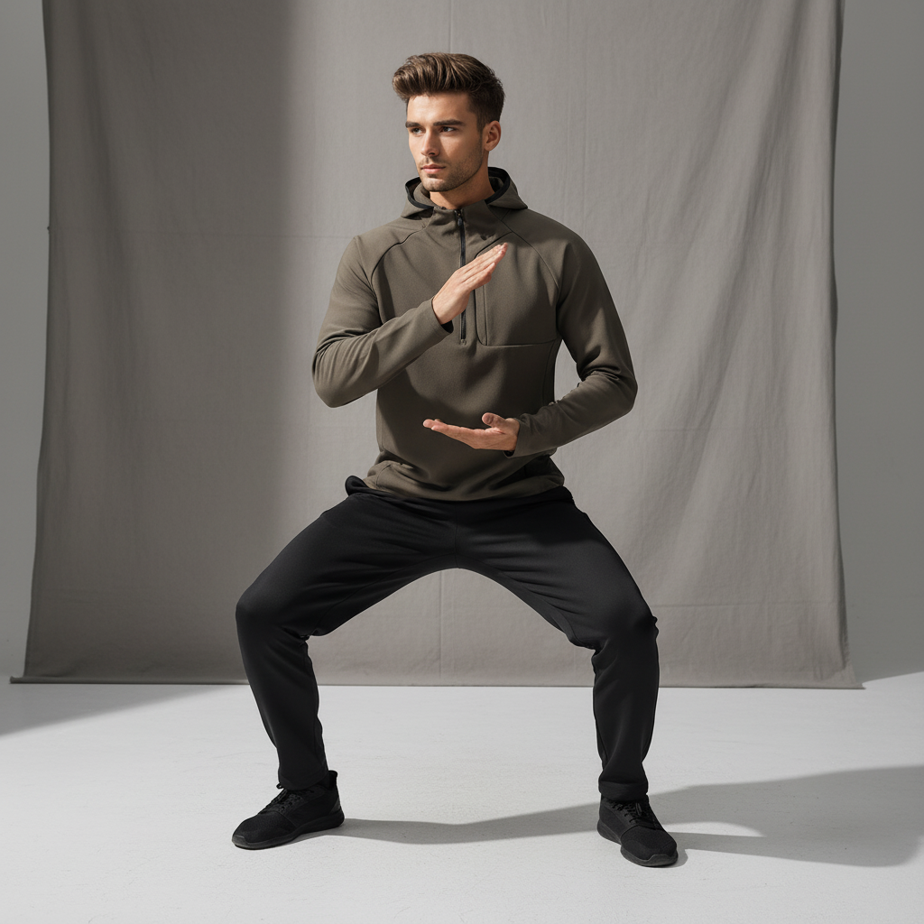 Kapuzenpullover Herren | Halber Zip & Brusttasche für Sport