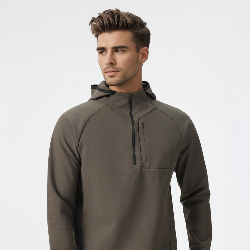 Kapuzenpullover Herren | Halber Zip & Brusttasche für Sport