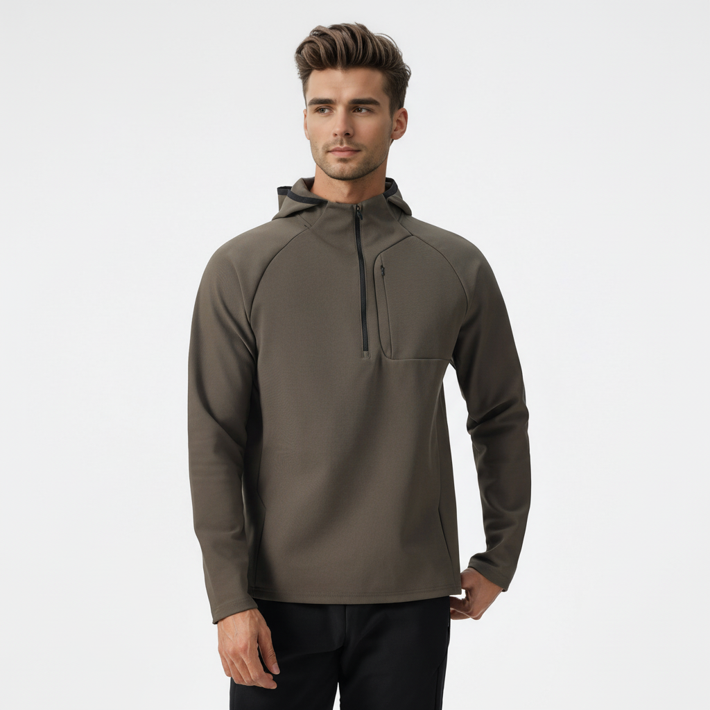Kapuzenpullover Herren | Halber Zip & Brusttasche für Sport