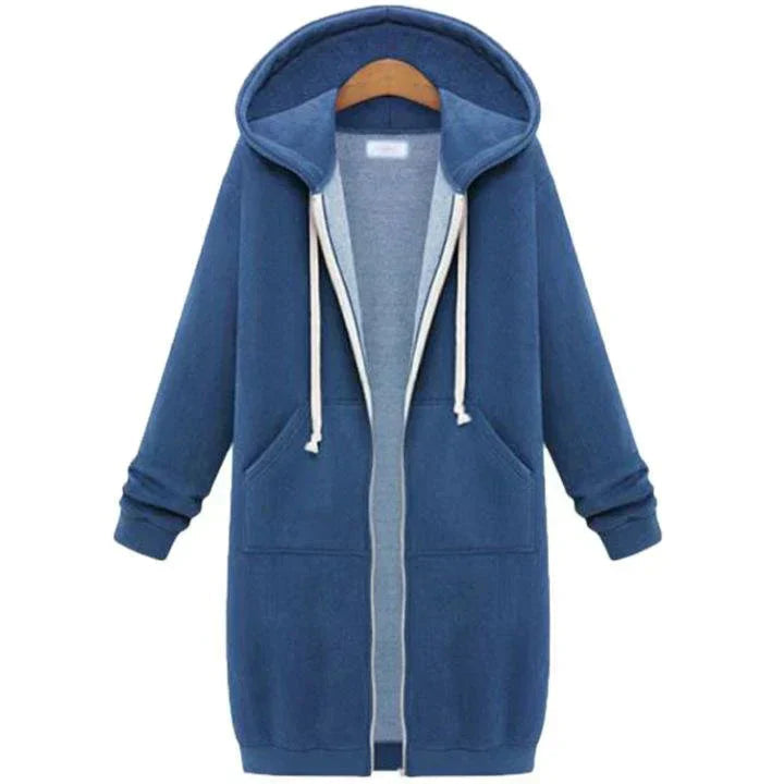 Kapuzenpullover Long Damen | Durchgehender Zip & Kordelzug
