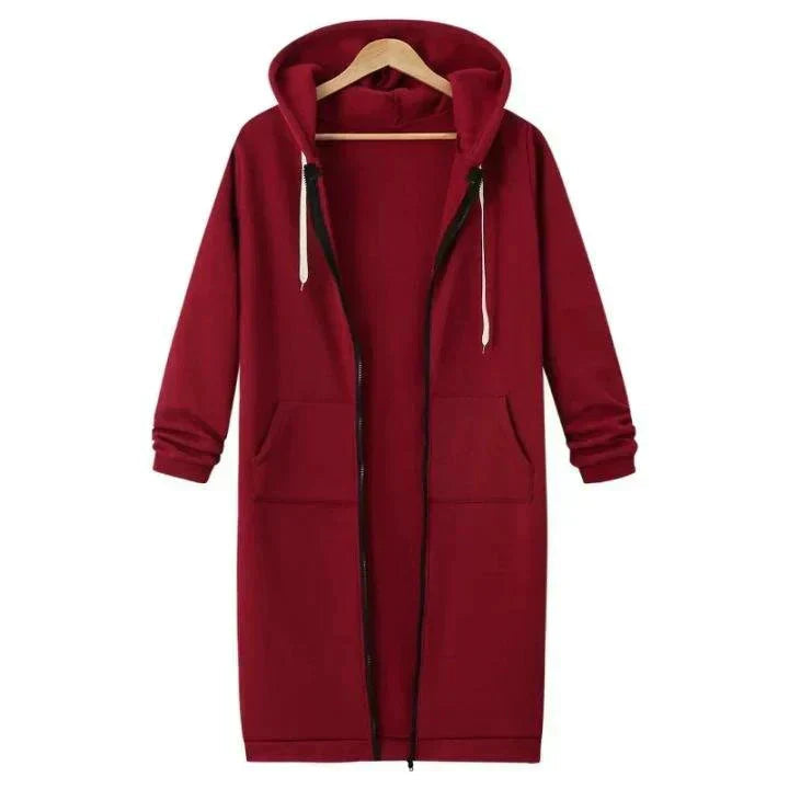 Kapuzenpullover Long Damen | Durchgehender Zip & Kordelzug