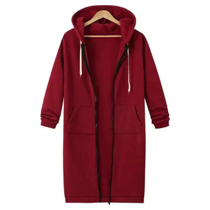 Kapuzenpullover Long Damen | Durchgehender Zip & Kordelzug