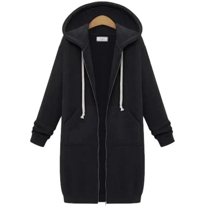 Kapuzenpullover Long Damen | Durchgehender Zip & Kordelzug