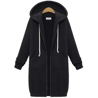 Kapuzenpullover Long Damen | Durchgehender Zip & Kordelzug
