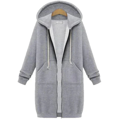 Kapuzenpullover Long Damen | Durchgehender Zip & Kordelzug