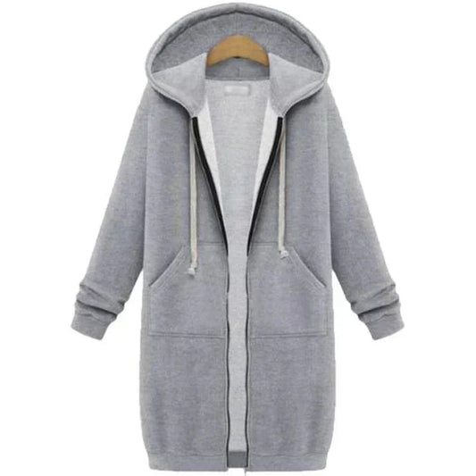 Kapuzenpullover Long Damen | Durchgehender Zip & Kordelzug