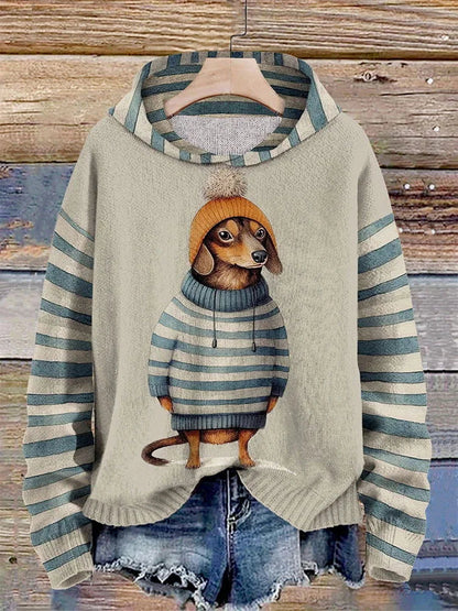 Kapuzenpullover für Damen mit süßem Dackel-im-Kleid-Druck 0
