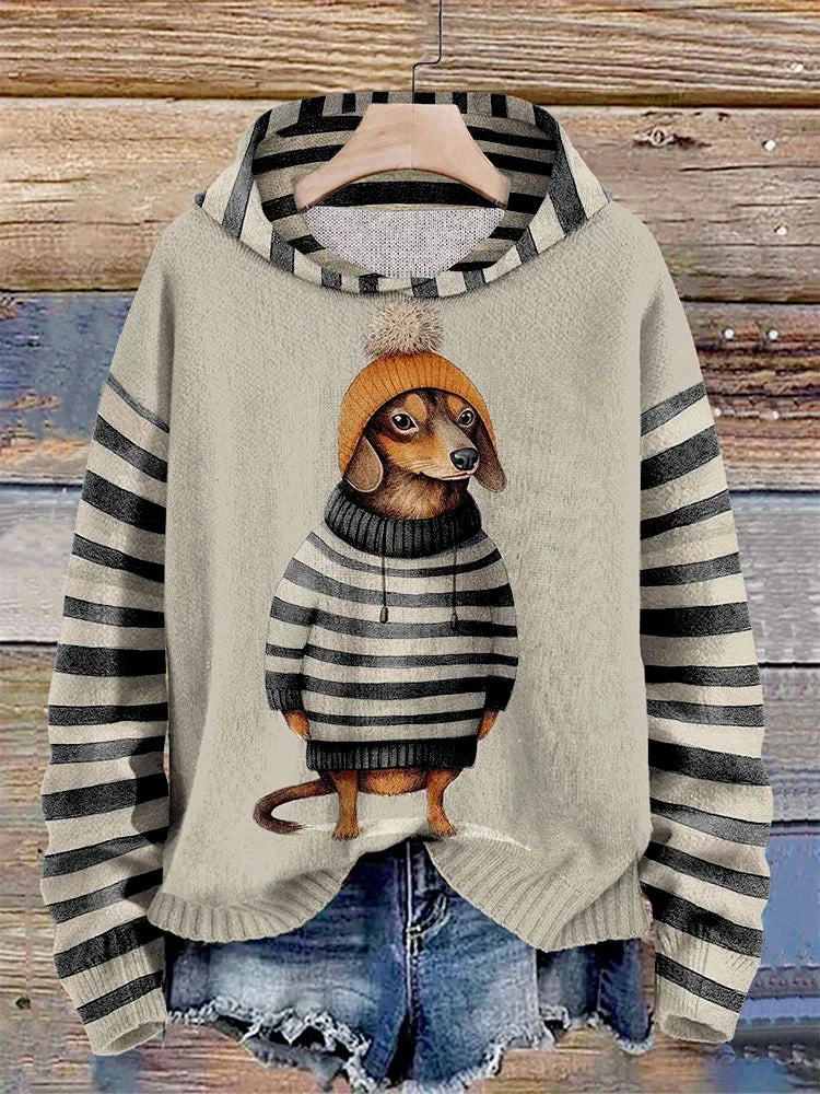 Kapuzenpullover für Damen mit süßem Dackel-im-Kleid-Druck 1