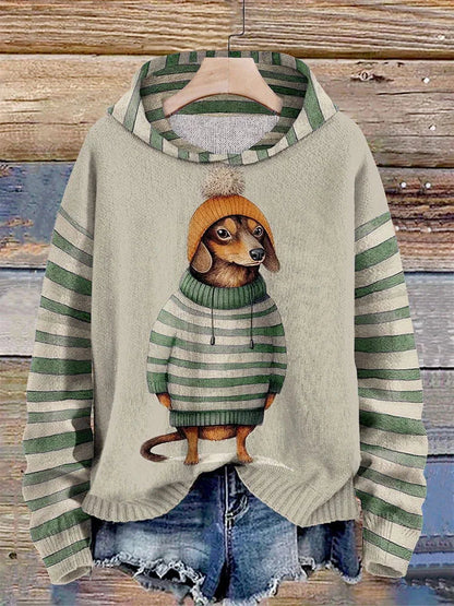 Kapuzenpullover für Damen mit süßem Dackel-im-Kleid-Druck 2