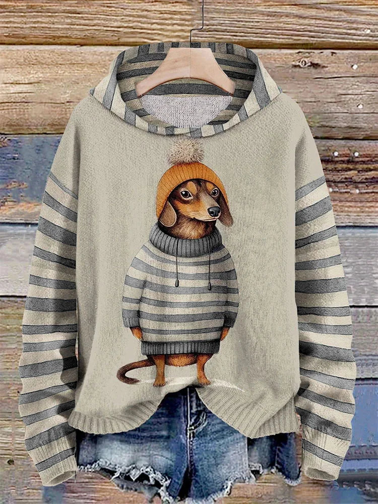 Kapuzenpullover für Damen mit süßem Dackel-im-Kleid-Druck 3