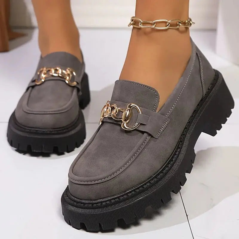 Mokassins Damen | Goldkette & Chunky Profilsohle