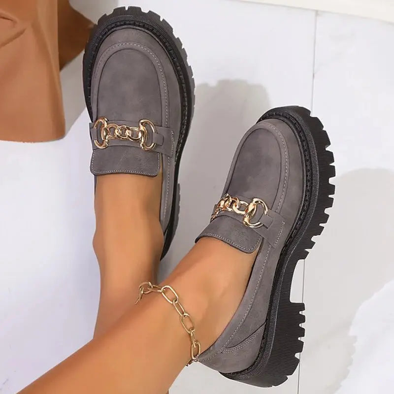 Mokassins Damen | Goldkette & Chunky Profilsohle
