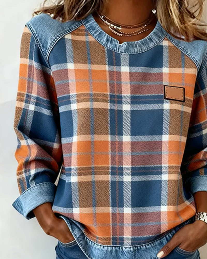 Karo-Sweatshirt Damen | Rundhalsausschnitt & Entspannter Schnitt 3