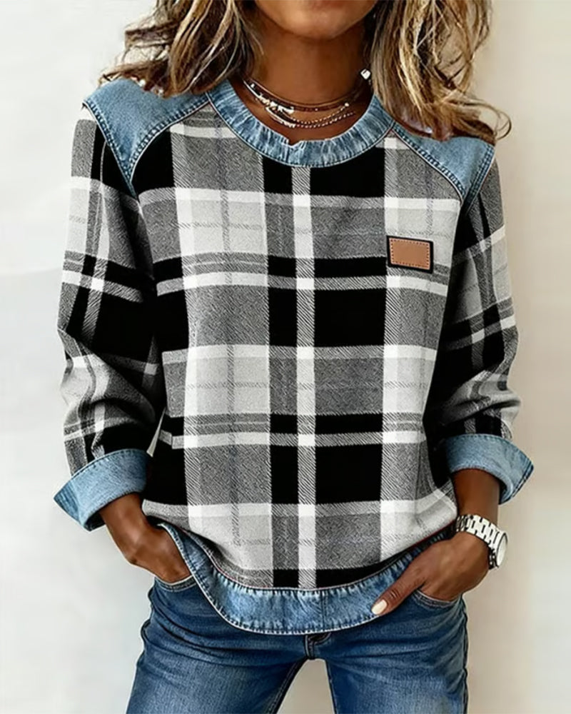 Karo-Sweatshirt Damen | Rundhalsausschnitt & Entspannter Schnitt 7