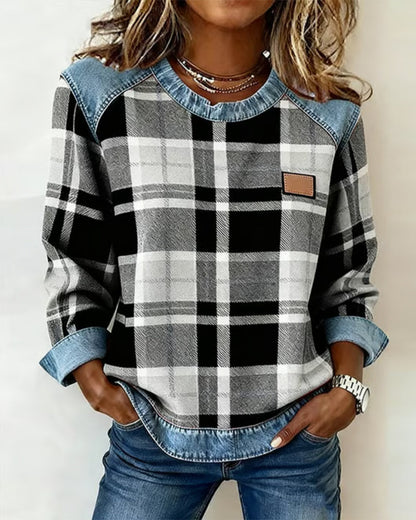Karo-Sweatshirt Damen | Rundhalsausschnitt & Entspannter Schnitt 7