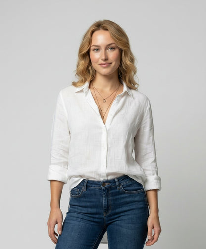 Katharina | Damen Leinen-Bluse Dreiviertelarm Klassischer Kragen 0