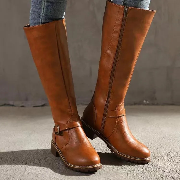 Kniehohe Stiefel Damen | Blockabsatz & Schnallendetail