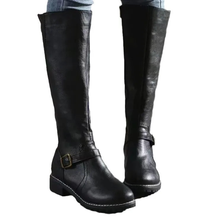 Kniehohe Stiefel Damen | Blockabsatz & Schnallendetail
