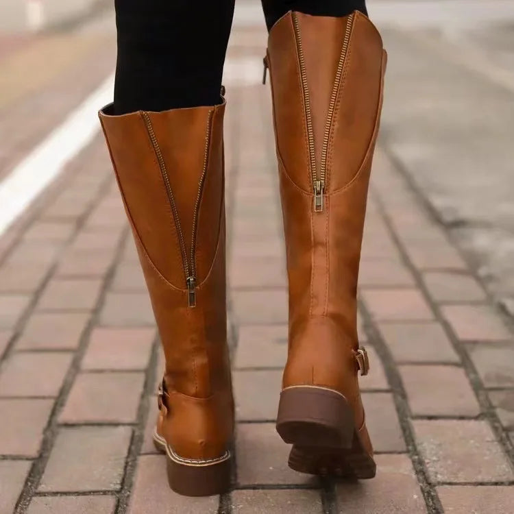 Kniehohe Stiefel Damen | Blockabsatz & Schnallendetail