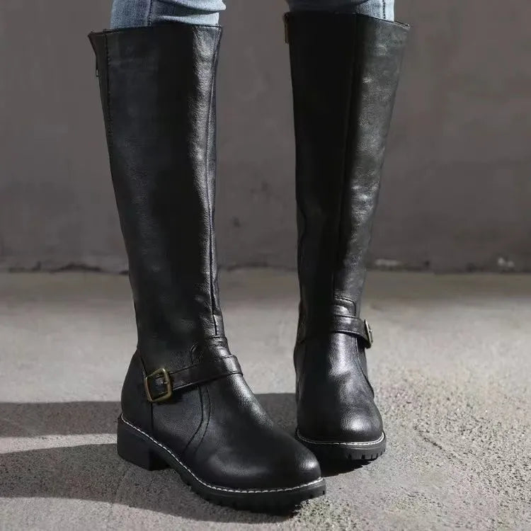 Kniehohe Stiefel Damen | Blockabsatz & Schnallendetail