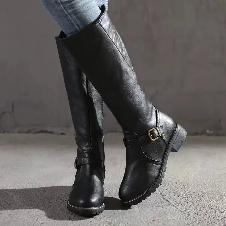 Kniehohe Stiefel Damen | Blockabsatz & Schnallendetail