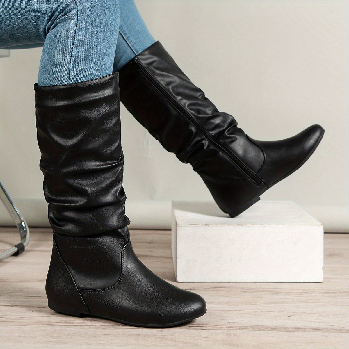 Kniehohe Stiefel Damen | Weiter Schaft & Flacher Absatz